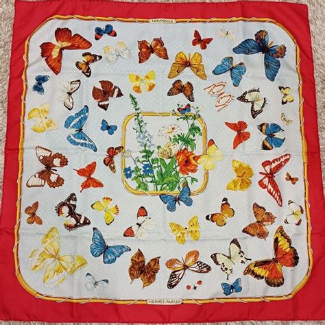 vintage hermes silk scarf red farandole butterfly print ebay|HERMES Carre 90 Silk Scarf FARANDOLE Butterfly Red/White .